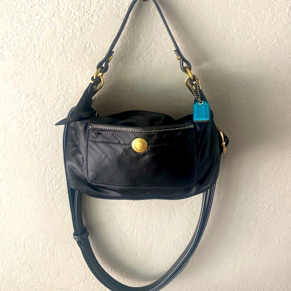 Coach Black Nylon Crossbody Bag with Gold Accents